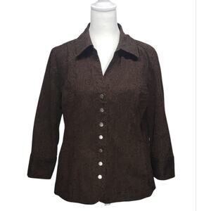 Christopher & Banks Brown Jacquard Floral Button‑Front Top M